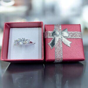 Romantic Sterling Silver Three Stone Ring Sparkle Minimalist Elegant Bridal Gift